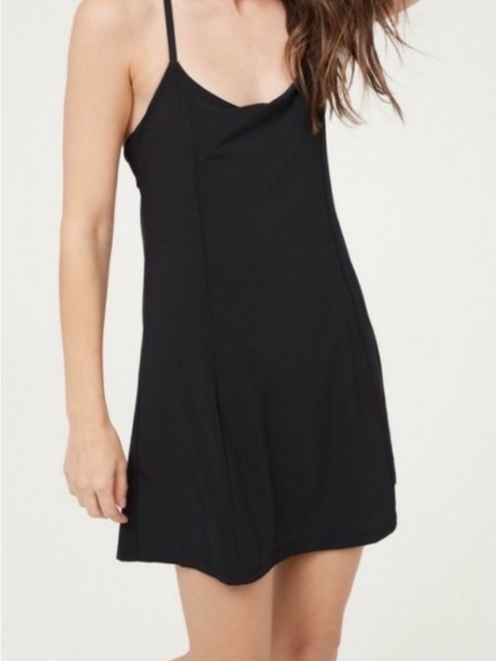 aerie Black Spaghetti Strap Slip Mini Dress